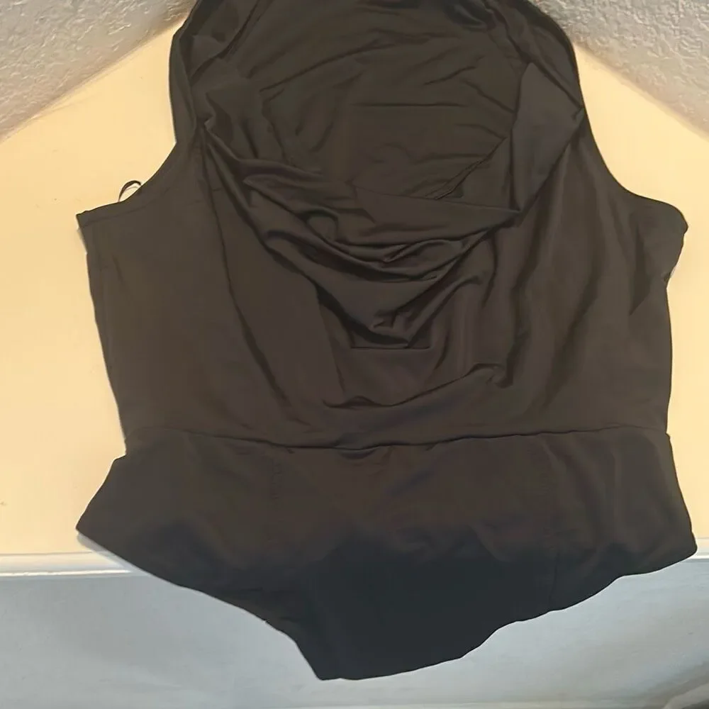 Free People Size XS Cowl Neck Slinky Bodysuit Black Cocktail Party Contemporary